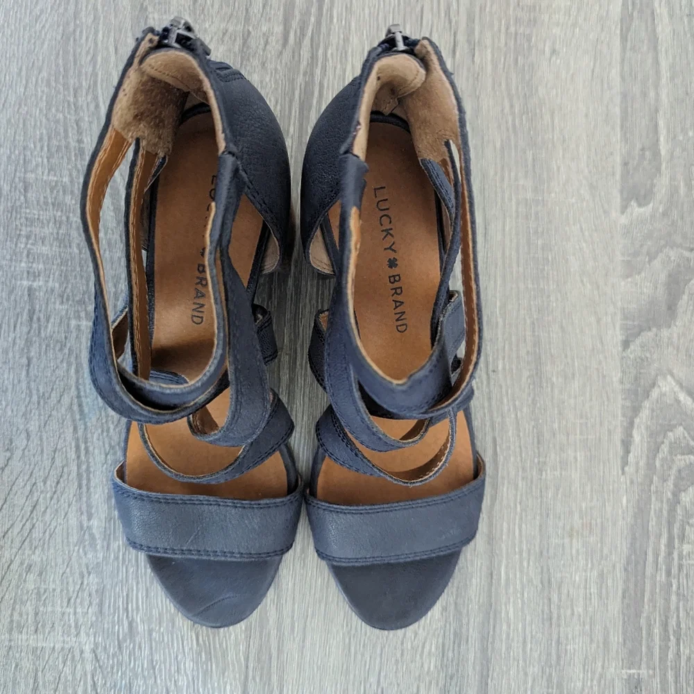 Lucky Brand Blue Leather Sandal Heel- Vyrah - Picture 2 of 10